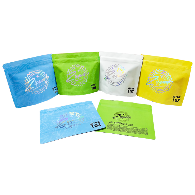 A series of holographic flower pouches in different colors
