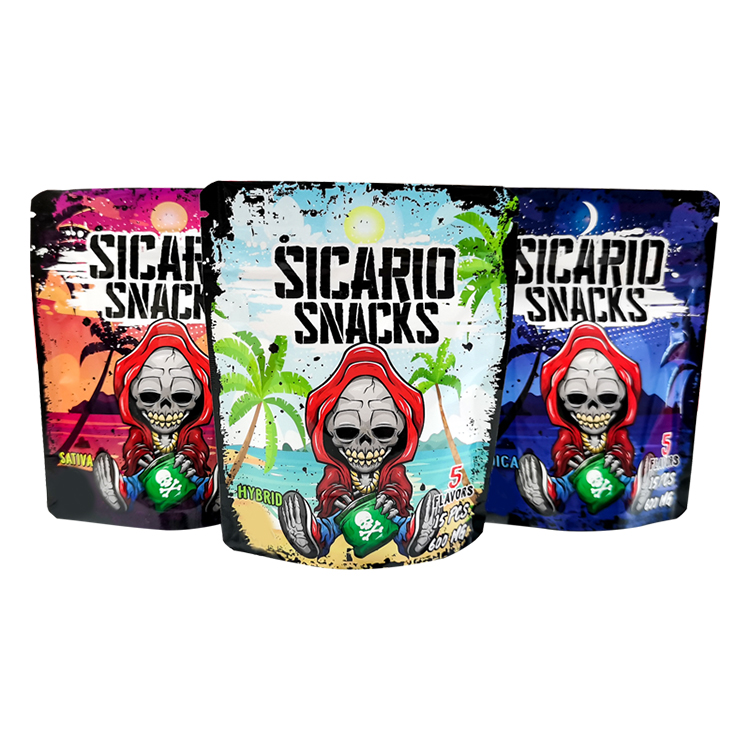 A multi-design series of printed stand-up gummy pouches