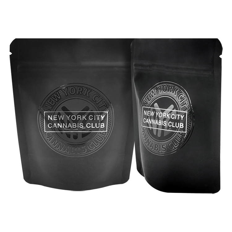 Matte black pouches showing selected printed design details