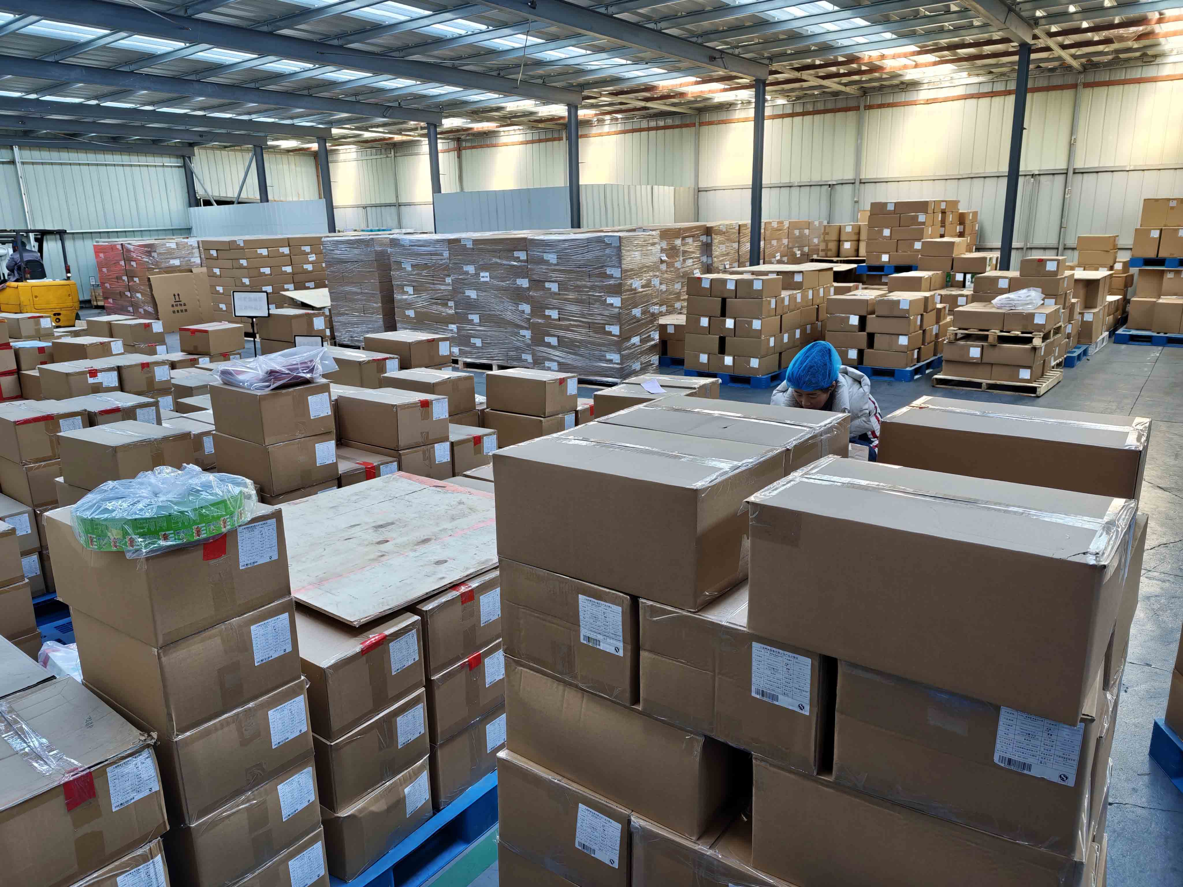 Cartons and packed materials in the finished-goods storage area