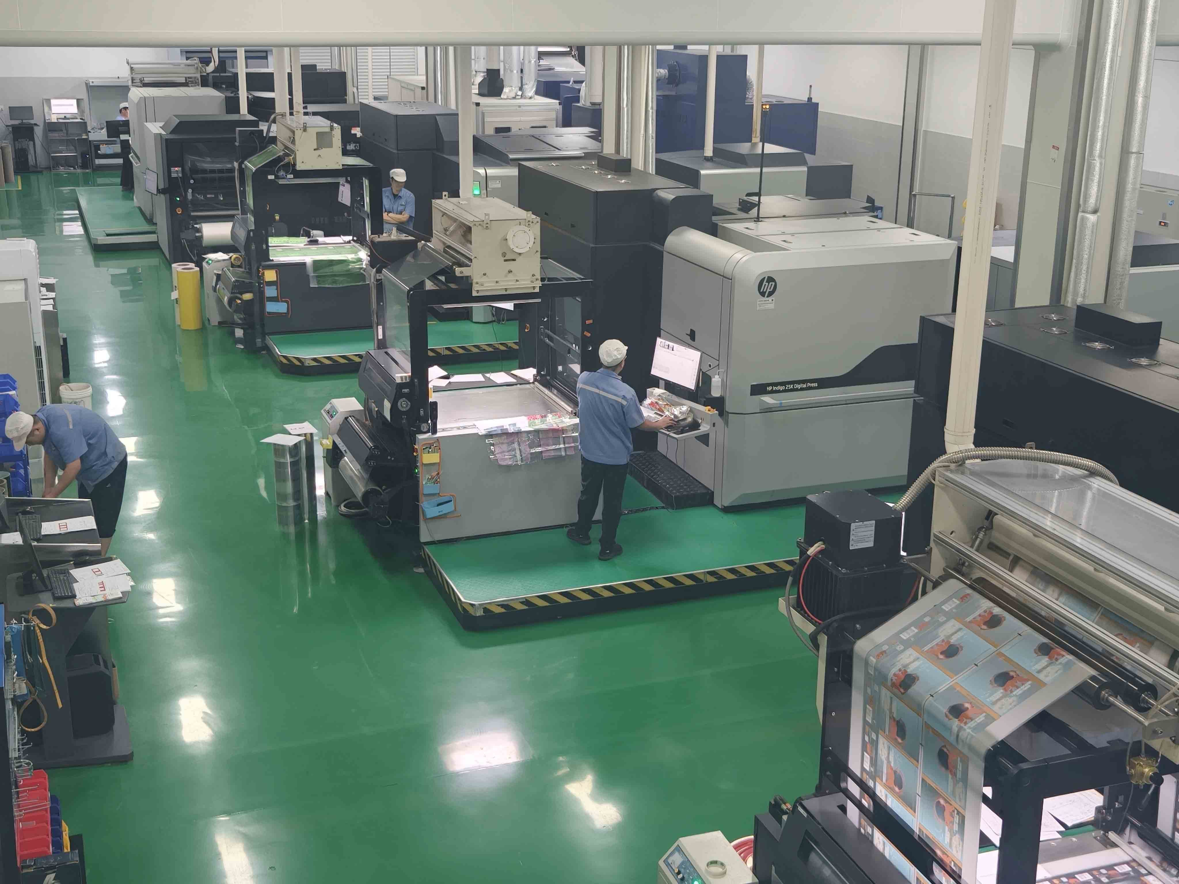 Digital printing equipment in a flexible packaging production area
